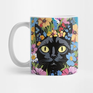 Black Cat in Flowers Mug